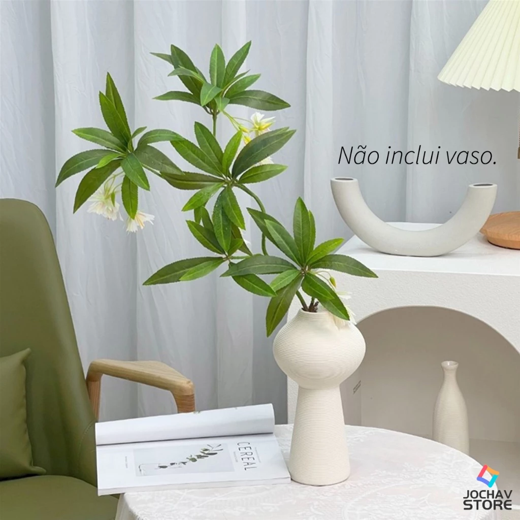  Flor Artificial E Folha De Ficus Alba Vários Est...