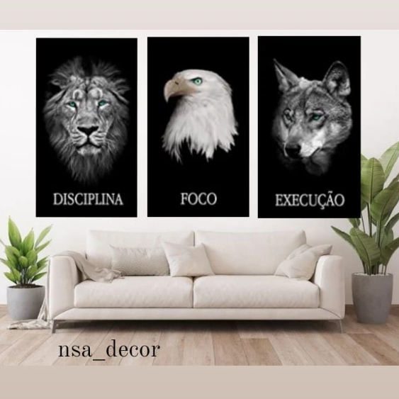 Quadro Decorativo Disciplina Foco Execução kit 3 peças